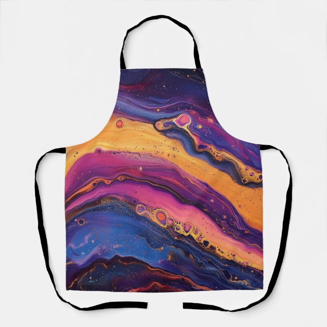 Rainbow Fluid Pour Purple & Orange Colourful Apron (Front)