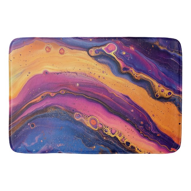 Rainbow Fluid Pour Purple & Orange Colourful Bath Mat (Front)