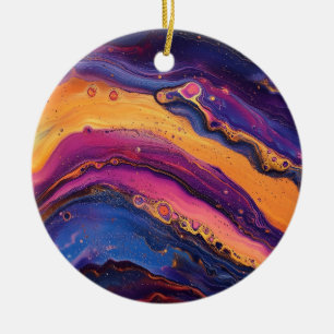 Rainbow Fluid Pour Purple & Orange Colourful Ceramic Ornament