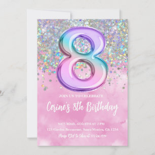 Rainbow Foil Girl 8th Birthday Invitation