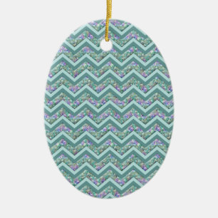 Rainbow Foil ZigZag Pattern Ceramic Ornament