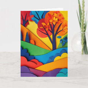 Rainbow Foliage Paper Collage Card