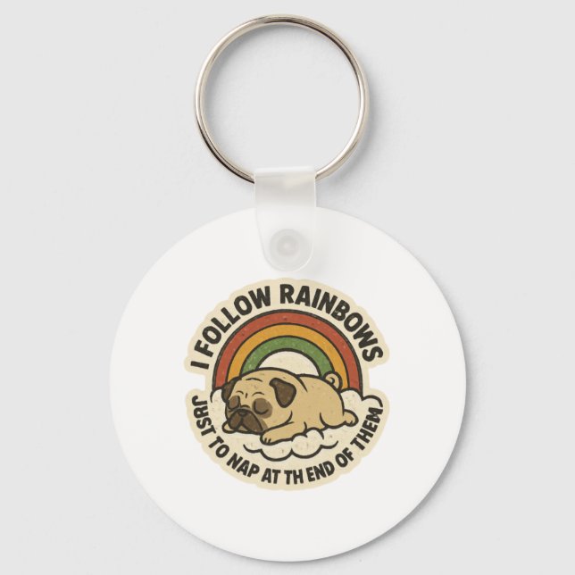 Rainbow Follower Pug St.Patrick's Day Key Ring (Front)