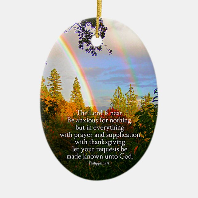 Rainbow Forest Christian Scripture Bible Verse Ceramic Ornament (Front)