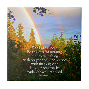 Rainbow Forest Christian Scripture Bible Verse Ceramic Tile