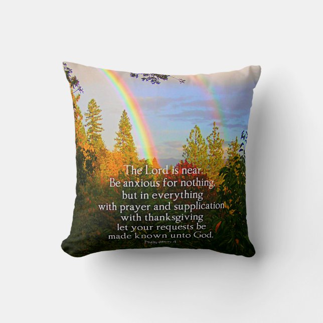 Rainbow Forest Christian Scripture Bible Verse Cushion (Front)