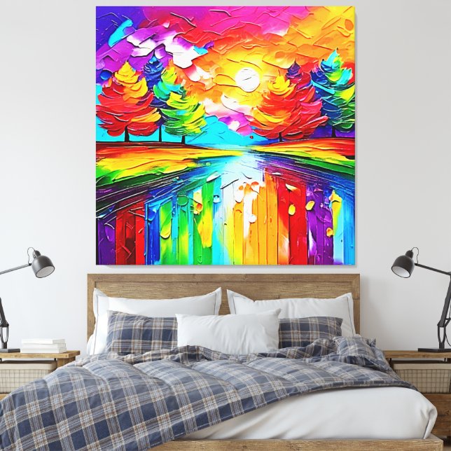 Rainbow Forest Sunset Dreams Canvas Print (Insitu (Bedroom))