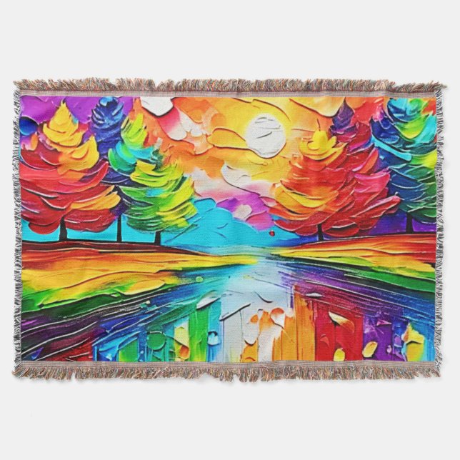 Rainbow Forest Sunset Dreams Throw Blanket (Front)