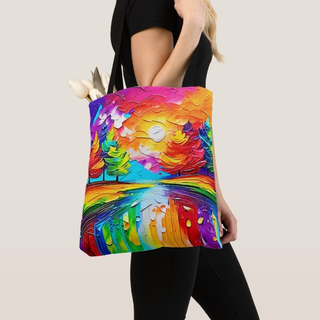 Rainbow Forest Sunset Dreams Tote Bag (Close Up)