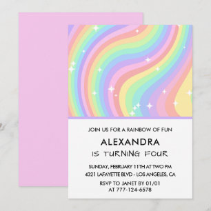 Rainbow Fourth Birthday Modern Girl Invitation