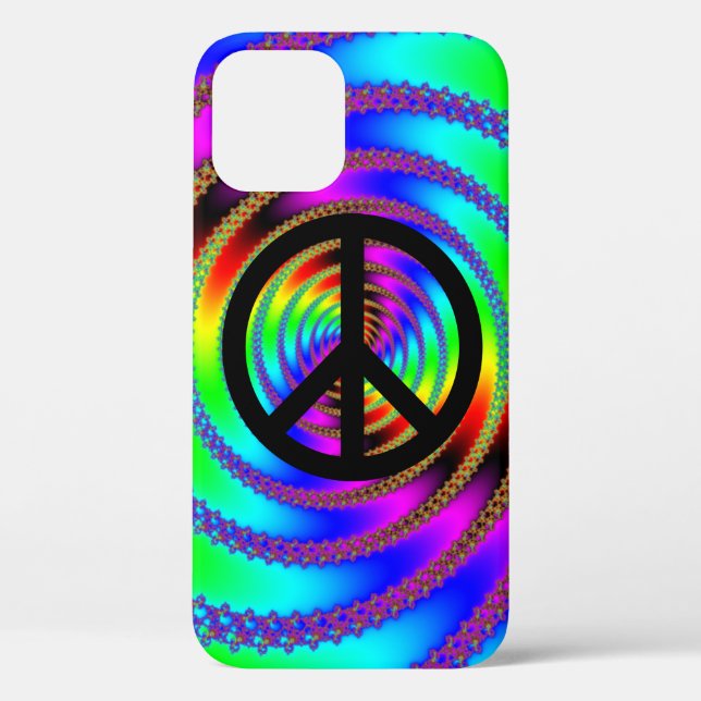 Rainbow Fractal and Black Peace Symbol Case-Mate iPhone Case (Back)