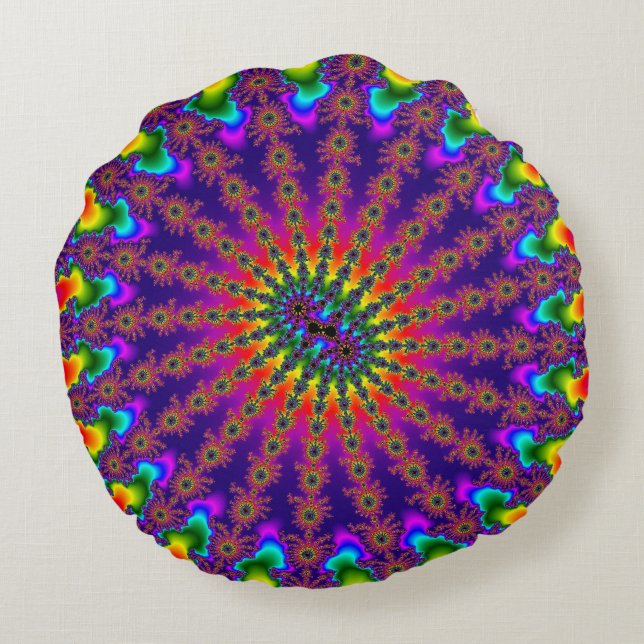 Rainbow Fractal Burst Round Cushion (Back)