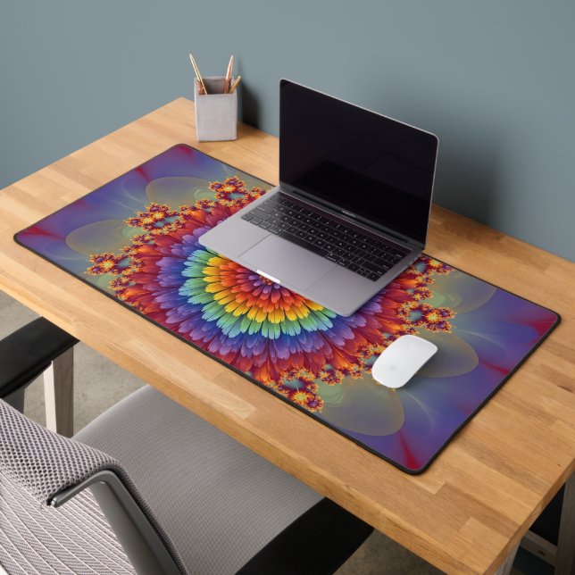 Rainbow Fractal Dahlia Bloom Abstract Desk Mat (Office 2)