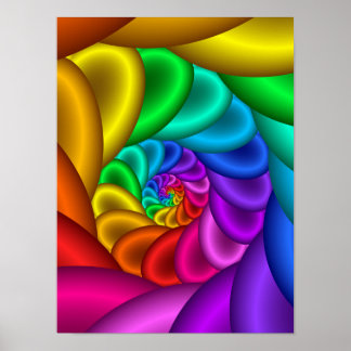 Rainbow Fractal Spiral Rainbow Abstract Vortex Poster