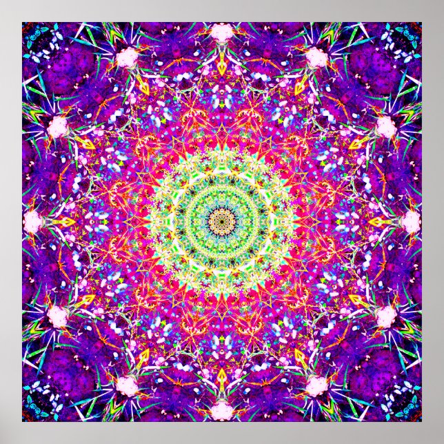 Rainbow Fractals | Kaleidoscopic Mandala Poster (Front)