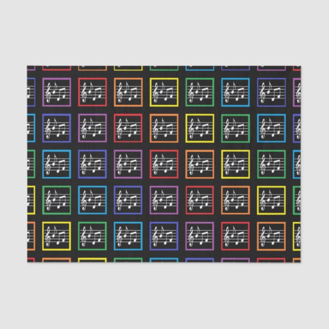 Rainbow Framed Musical Squares Black Tissue Paper (Front)