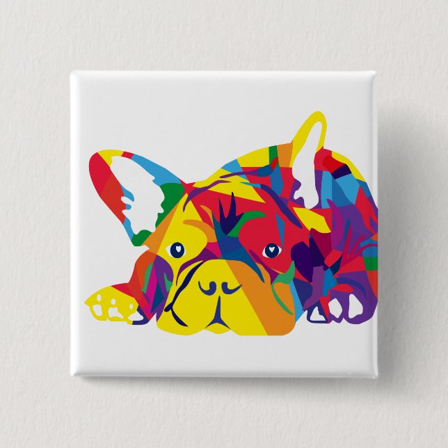 Rainbow French Bulldoge 15 Cm Square Badge (Front)