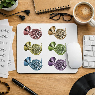 Rainbow French Horn Collage Design Mouse Pad