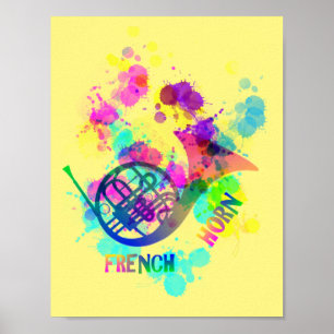 Rainbow French Horn Music Themed Poster