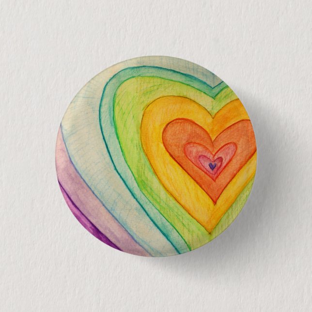 Rainbow Frienship Hearts Art Buttons or Lapel Pins (Front)