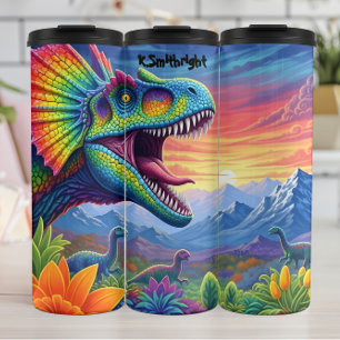 Rainbow Frilled Dinosaur Sunset Valley Thermal Tumbler