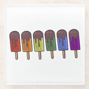 Rainbow Frozen pop Parade Glass Coaster