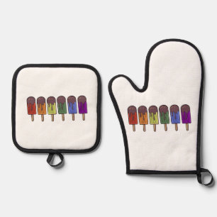 Rainbow Frozen pop Parade Oven Mitt & Pot Holder Set