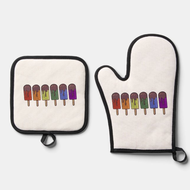 Rainbow Frozen pop Parade Oven Mitt & Pot Holder Set (Front)