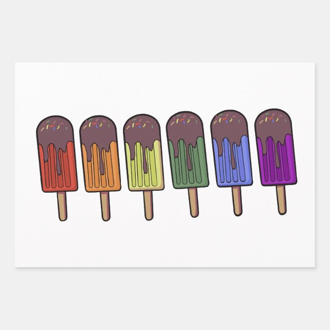 Rainbow Frozen pop Parade Wrapping Paper Sheet (Front)