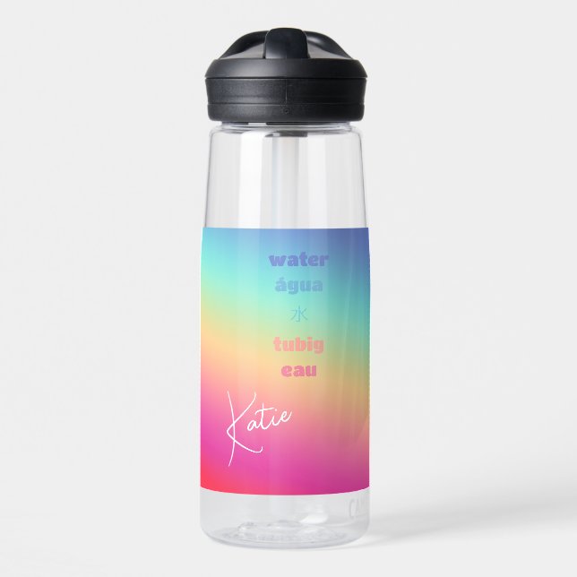 Rainbow Fun Chug, Name + 5 Custom Texts 25 oz Water Bottle (Front)