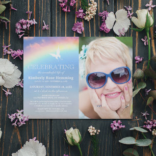 Rainbow Funeral   Celebration of Life Photo Invitation