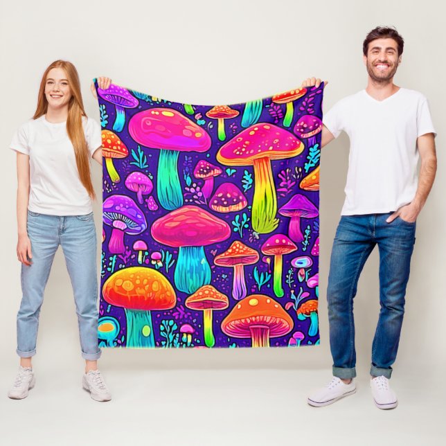 Rainbow Fungus: Cartoon Dream Fleece Blanket (In Situ)