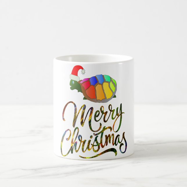Rainbow Funny Turtle Wearing Santa Hat Xmas Gifts Coffee Mug (Center)