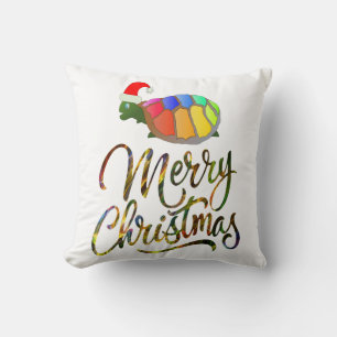 Rainbow Funny Turtle Wearing Santa Hat Xmas Gifts Cushion