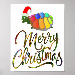 Rainbow Funny Turtle Wearing Santa Hat Xmas Gifts Poster