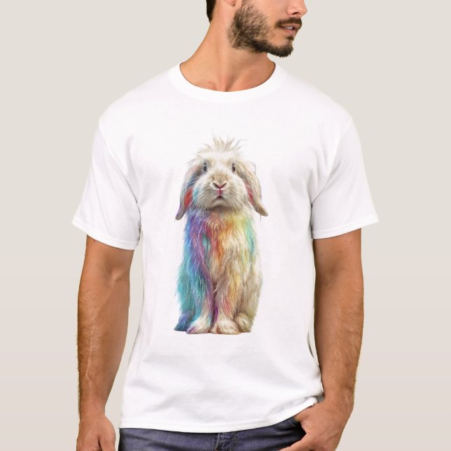 Rainbow Fur Long Haired Lop Rabbit Men T-Shirt (Front)