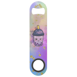 Rainbow Galaxy Boba Tea Glitter Bottle Opener