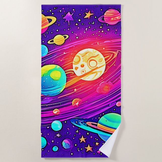 Rainbow Galaxy: Cartoon Fun Beach Towel (Front)
