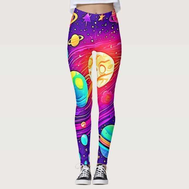Rainbow Galaxy: Cartoon Fun Leggings (Front)