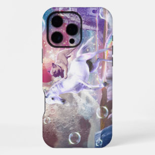 Rainbow galaxy pug riding unicorn in space. iPhone 16 pro max case