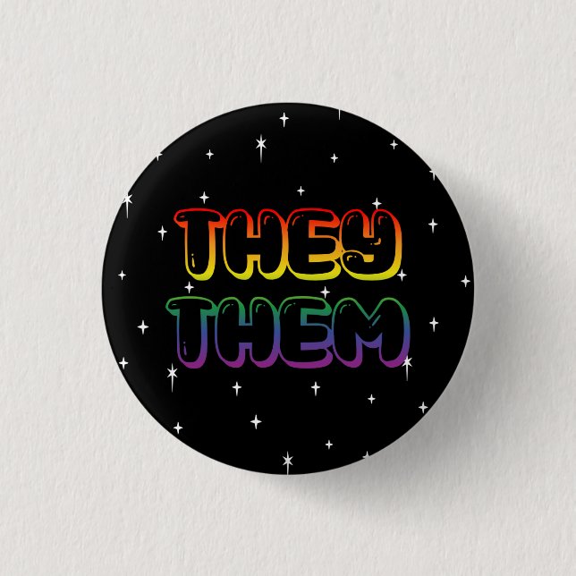 Rainbow Galaxy They /Them Pronouns 3 Cm Round Badge (Front)