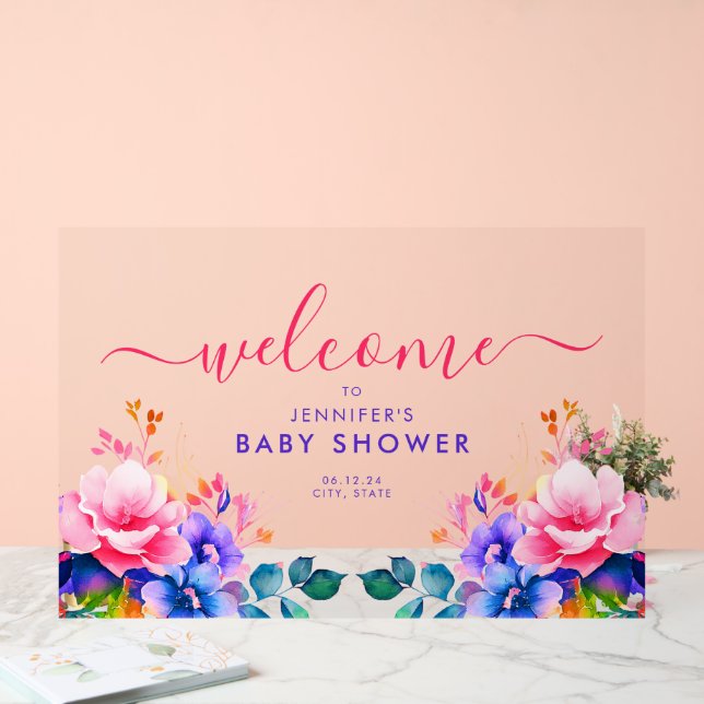 Rainbow GARDEN FLORAL Baby Shower Welcome  Acrylic Sign (Wedding)