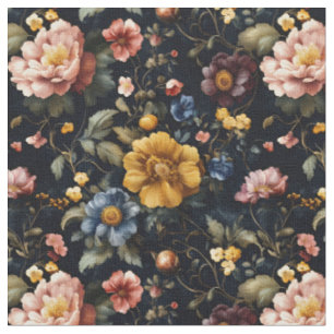 Rainbow Garden on Black Fabric
