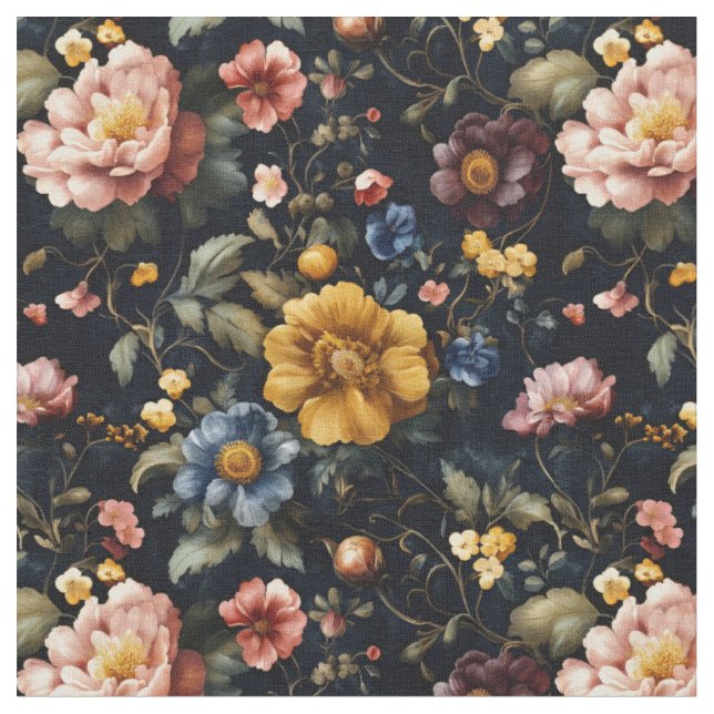 Rainbow Garden on Black Fabric (Close Up)