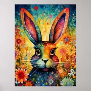 Rainbow Garden Rabbit Bunny Poster