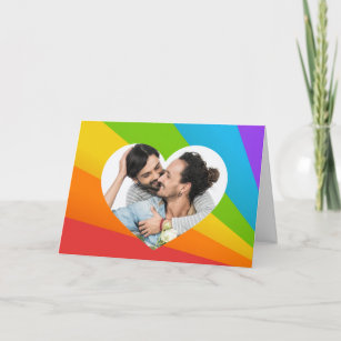 Rainbow Gay Couple Photo in Heart Romantic Love Card