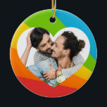 Rainbow Gay Couple Photo in Heart Romantic Love Ceramic Ornament<br><div class="desc">Cute custom gay pride couple Christmas ornament gift for happily married men. Add your own romantic photograph inside the pretty LGBT heart for a personalised present of love.</div>