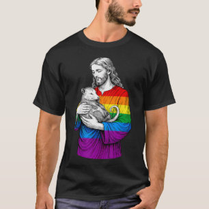 Rainbow Gay Jesus Holding Opossum Christian Lgbt T-Shirt