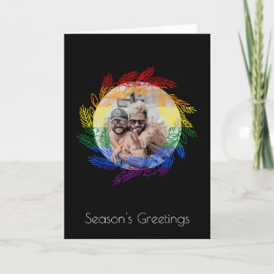 Rainbow Gay Pride Holiday Photo Christmas Wreath Card