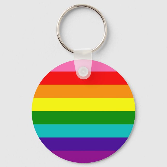 Rainbow Gay Pride LGBT Original 8 Stripes Flag Key Ring (Front)